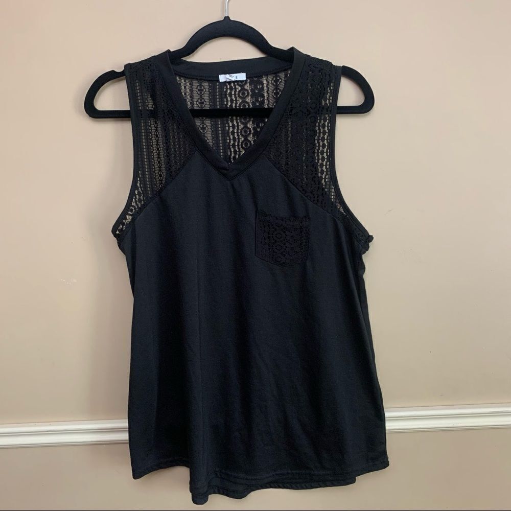 Ardene Lace Shoulder Tank Top with Front Pocket Black Size Medium